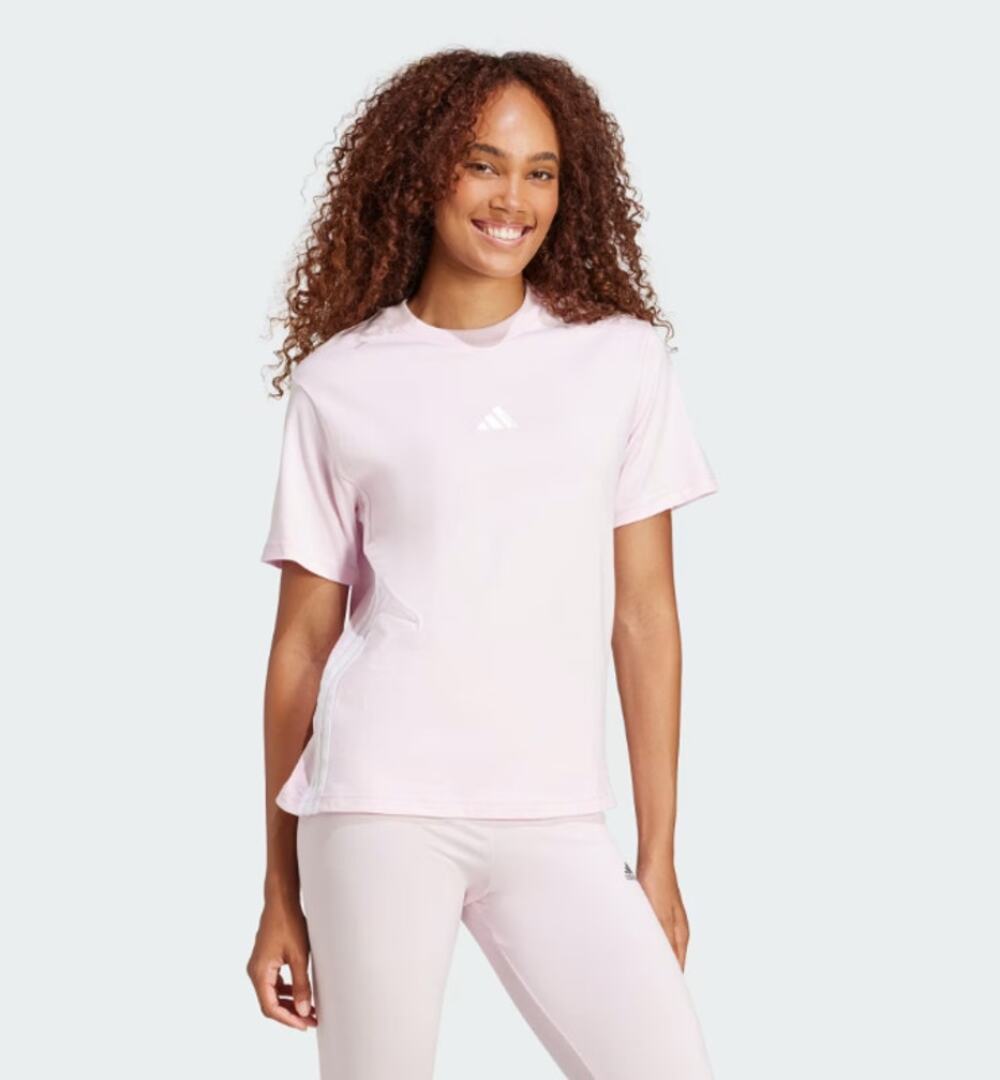 ADIDAS Women's Essentials 3-Stripes Cotton Tee XS Pink White Short Sleeve NWT